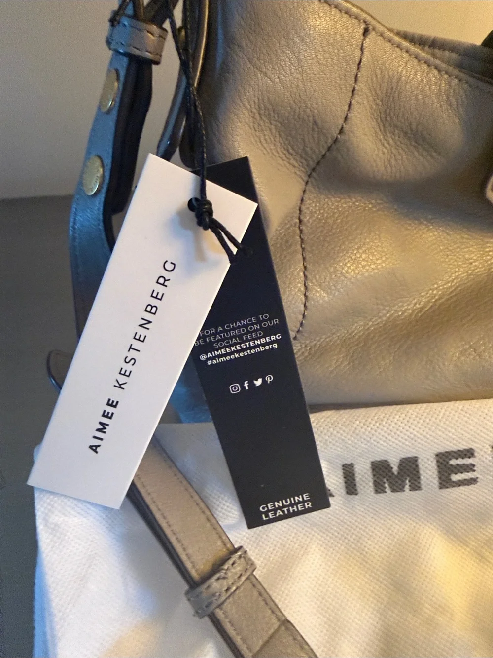 Aimee Kestenberg Taupe Leather Shoulder Bag with Gold Hardware